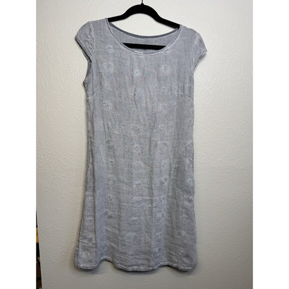 Blue Orchid Mini Dress Women Size M Blue 100% Linen Sleeveless Casual Italy - Picture 2 of 5